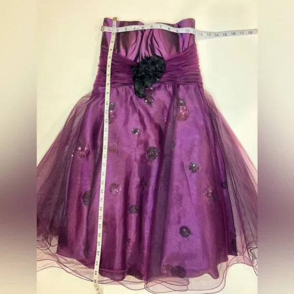 NWT SHERRI HILL Plum Colored Beads/Sequins Short Tulle Skirt Sweetheart Dress 4‎